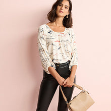 Load image into Gallery viewer, Ecru Mountain Scene Long Sleeve Scoop Neck Blouse