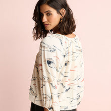 Load image into Gallery viewer, Ecru Mountain Scene Long Sleeve Scoop Neck Blouse