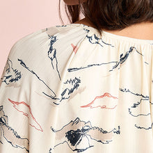 Load image into Gallery viewer, Ecru Mountain Scene Long Sleeve Scoop Neck Blouse