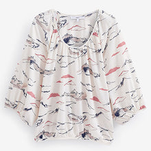 Load image into Gallery viewer, Ecru Mountain Scene Long Sleeve Scoop Neck Blouse