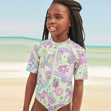 Load image into Gallery viewer, Mint Green Unicorn Short Sleeved Swimsuit (3mths-5yrs)