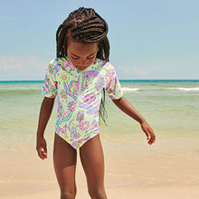 Load image into Gallery viewer, Mint Green Unicorn Short Sleeved Swimsuit (3mths-5yrs)