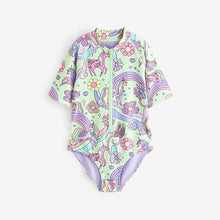 Load image into Gallery viewer, Mint Green Unicorn Short Sleeved Swimsuit (3mths-5yrs)