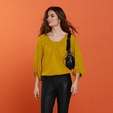 Load image into Gallery viewer, Ochre Yellow Long Sleeve Scoop Neck Blouse