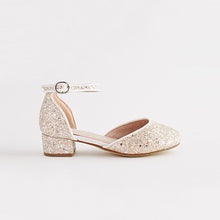 Load image into Gallery viewer, Ivory White Glitter Occasion Ankle Strap Low Heel Shoes (Older Girls)