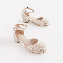 Load image into Gallery viewer, Ivory White Glitter Occasion Ankle Strap Low Heel Shoes (Older Girls)