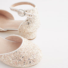 Load image into Gallery viewer, Ivory White Glitter Occasion Ankle Strap Low Heel Shoes (Older Girls)