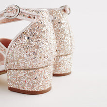 Load image into Gallery viewer, Ivory White Glitter Occasion Ankle Strap Low Heel Shoes (Older Girls)