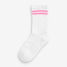 Load image into Gallery viewer, White Cotton Rich Fluro Rib Cushioned Sole Ankle Sports Socks 3 Pack (Older Girls)