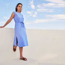 Load image into Gallery viewer, Blue Short Sleeve 100% Cotton Belted T-Shirt Midi Summer Dress