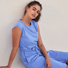Load image into Gallery viewer, Blue Short Sleeve 100% Cotton Belted T-Shirt Midi Summer Dress