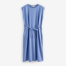 Load image into Gallery viewer, Blue Short Sleeve 100% Cotton Belted T-Shirt Midi Summer Dress
