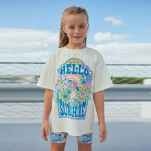 Load image into Gallery viewer, Ecru Cream/Pink Floral Print T-Shirt And Cycling Shorts Set (3-12yrs)