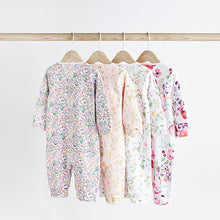 Load image into Gallery viewer, Pink/White Floral Footless Baby Sleepsuits 4 Pack (0mths-18mths)