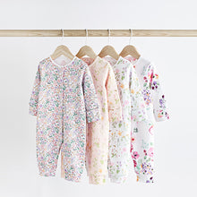 Load image into Gallery viewer, Pink/White Floral Footless Baby Sleepsuits 4 Pack (0mths-18mths)