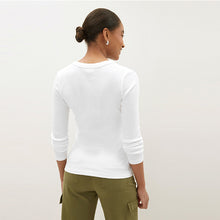 Load image into Gallery viewer, White Long Sleeve Ribbed Henley Button Top