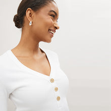 Load image into Gallery viewer, White Long Sleeve Ribbed Henley Button Top