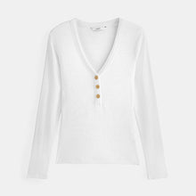 Load image into Gallery viewer, White Long Sleeve Ribbed Henley Button Top