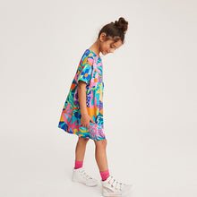 Load image into Gallery viewer, Bright Tropical Print Short Sleeve Jersey Dress (3-12yrs)