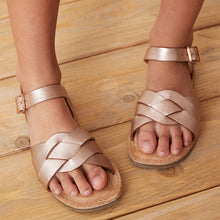 Load image into Gallery viewer, Rose Gold Woven Leather Sandals (Older Girls)