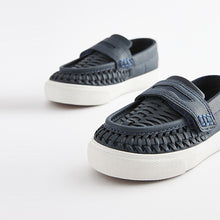 Load image into Gallery viewer, Navy Blue Woven Detail Contrast Sole Loafers (Younger Boys)