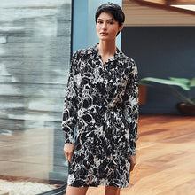 Load image into Gallery viewer, Black Marble Long Sleeve Button Through Mini Shirt Dress
