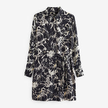Load image into Gallery viewer, Black Marble Long Sleeve Button Through Mini Shirt Dress