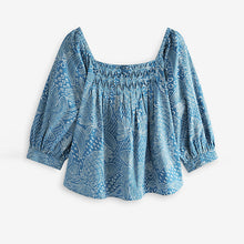 Load image into Gallery viewer, Blue/White Print Off The Shoulder Square Neck Long Sleeve Top