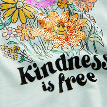 Load image into Gallery viewer, Teal Blue Sequin Flowers Long Sleeve T-Shirt (3-12yrs)