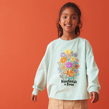 Load image into Gallery viewer, Teal Blue Sequin Flowers Long Sleeve T-Shirt (3-12yrs)