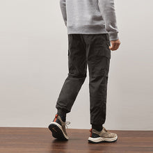 Load image into Gallery viewer, Charcoal Grey Regular Tapered Fit Stretch Utility Cargo Trousers
