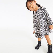 Load image into Gallery viewer, Monochrome Floral Long Sleeve Jersey Dress (3mths-6yrs)