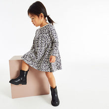 Load image into Gallery viewer, Monochrome Floral Long Sleeve Jersey Dress (3mths-6yrs)