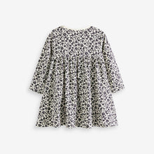 Load image into Gallery viewer, Monochrome Floral Long Sleeve Jersey Dress (3mths-6yrs)