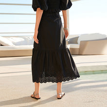Load image into Gallery viewer, Black Button Through 100% Cotton Midi Skirt