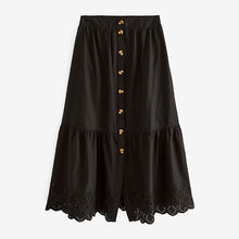 Load image into Gallery viewer, Black Button Through 100% Cotton Midi Skirt