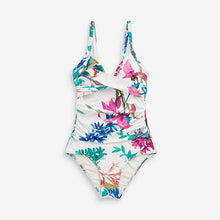 Load image into Gallery viewer, White Floral Tummy Control Swimsuit