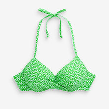 Load image into Gallery viewer, Green Geo Padded Wired Plunge Bikini Top
