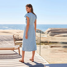 Load image into Gallery viewer, Blue Ditsy Floral Print Ditsy Floral Print Summer Dress