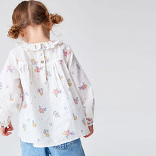 Load image into Gallery viewer, Blue/Pink Ditsy Printed Cotton Ruffle Blouse (3mths-6yrs)