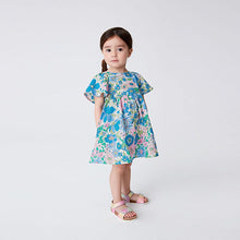 Load image into Gallery viewer, Pink/Blue Floral Angel Sleeve Cotton Dress (3mths-6yrs)
