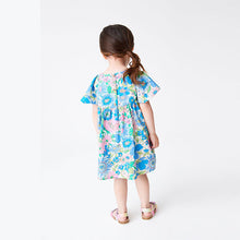 Load image into Gallery viewer, Pink/Blue Floral Angel Sleeve Cotton Dress (3mths-6yrs)