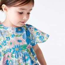 Load image into Gallery viewer, Pink/Blue Floral Angel Sleeve Cotton Dress (3mths-6yrs)