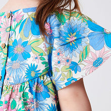 Load image into Gallery viewer, Pink/Blue Floral Angel Sleeve Cotton Dress (3mths-6yrs)