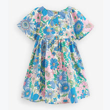Load image into Gallery viewer, Pink/Blue Floral Angel Sleeve Cotton Dress (3mths-6yrs)