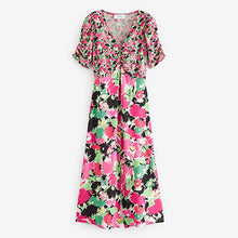 Load image into Gallery viewer, Short Puff Sleeve Ruched V-Neck Midi Dress