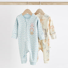 Load image into Gallery viewer, Blue Footless Zip Baby Sleepsuits 2 Pack (0mths-18nths)