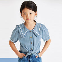 Load image into Gallery viewer, Blue Denim Puff Sleeve Tie Front Blouse (3-12yrs)