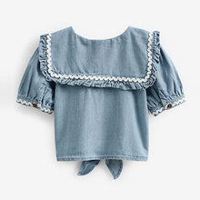 Load image into Gallery viewer, Blue Denim Puff Sleeve Tie Front Blouse (3-12yrs)