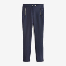 Load image into Gallery viewer, Navy Blue Elastic Back Skinny Zip Detail Trousers